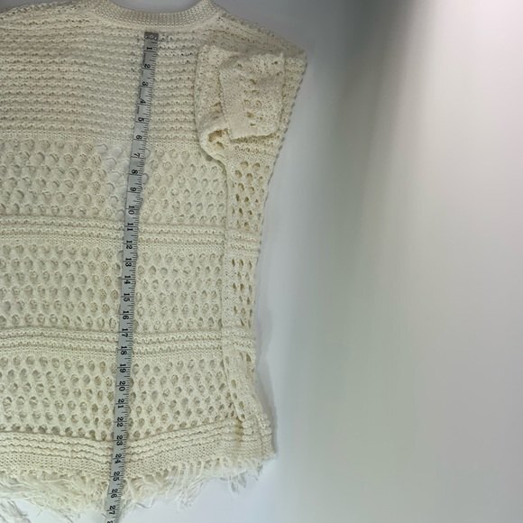 Premise Fringed Open Front Sweater Size L Ivory 3/4 Sleeve - Picture 6 of 10